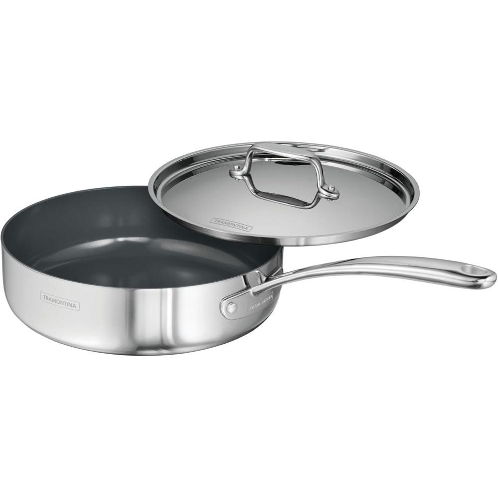 image:imageTramontina Utsava TriPly Clad Stainless Steel 29Quart Saute Pan with Lid and Ceramic Non Stick Interior InductionReady Cooking PanSaute Pan