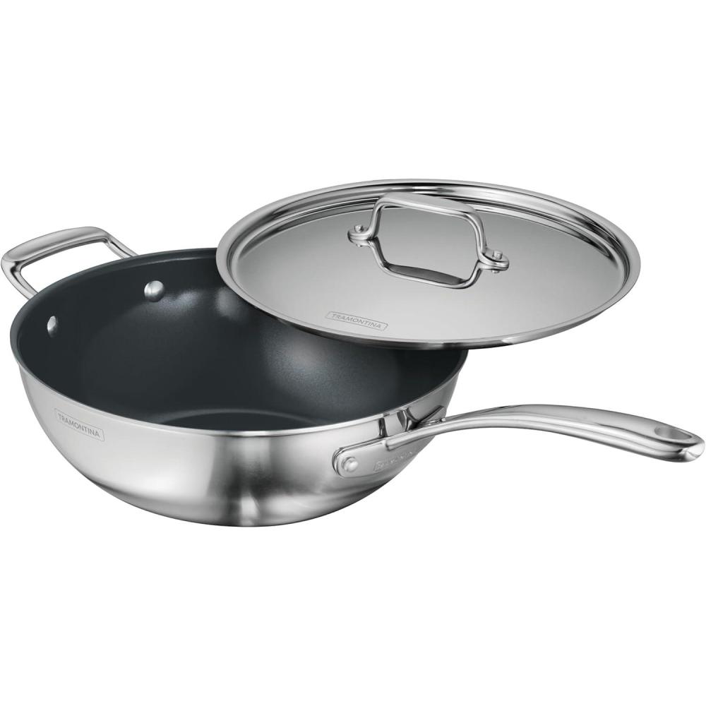 image:imageTramontina Utsava TriPly Clad Stainless Steel 29Quart Saute Pan with Lid and Ceramic Non Stick Interior InductionReady Cooking PanWok