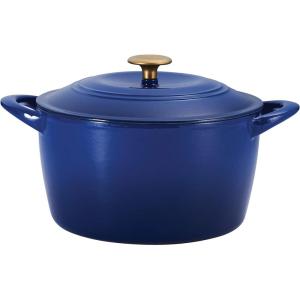 image:imageTramontina 7 Qt Enameled Cast Iron Covered Tall Round Dutch Oven Latte  80131353DSClassic Blue Gold Knob