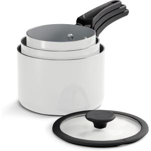 image:imageTramontina Ceramic Non Stick 6Piece Nesting Sauce Pan Set with Lids  Stackable Nonstick Cookware Set Dishwasher and Oven Safe Dark GrayWhite Ceramic