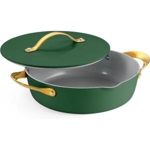 image:imageTramontina Fiora 425Quart Multipurpose Ceramic Non Stick Cooking Pan with Lid WhiteGreen