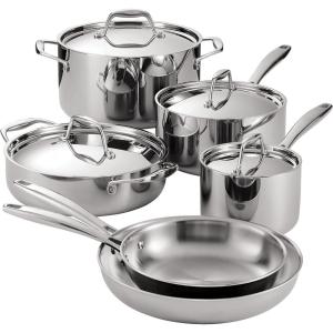image:imageTramontina Signature TriPly Clad Stainless Steel 11Piece Cookware Set with Lids Pots and Pans Kitchen Set InductionReady DishwasherSafe NSFCertified10Piece