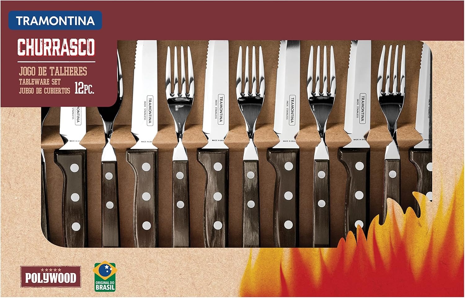 image:imageTramontina 12 Piece Silverware Set Dark brown handle utensils set