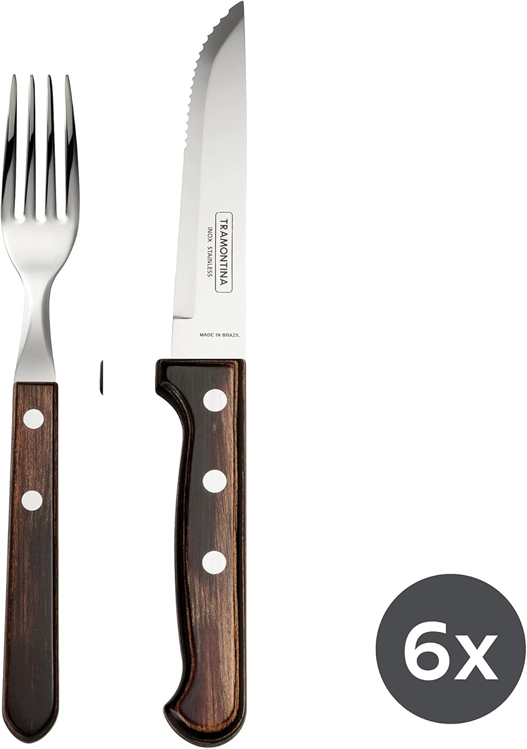 image:imageTramontina 12 Piece Silverware Set Dark brown handle utensils set