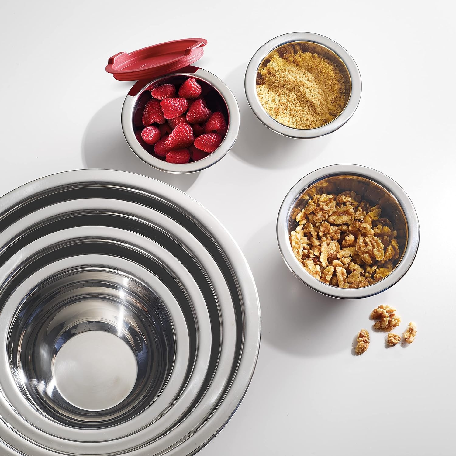 image:imageTramontina 14piece Stainless Steel Mixing Bowl Set with Red Lids 80202508DS