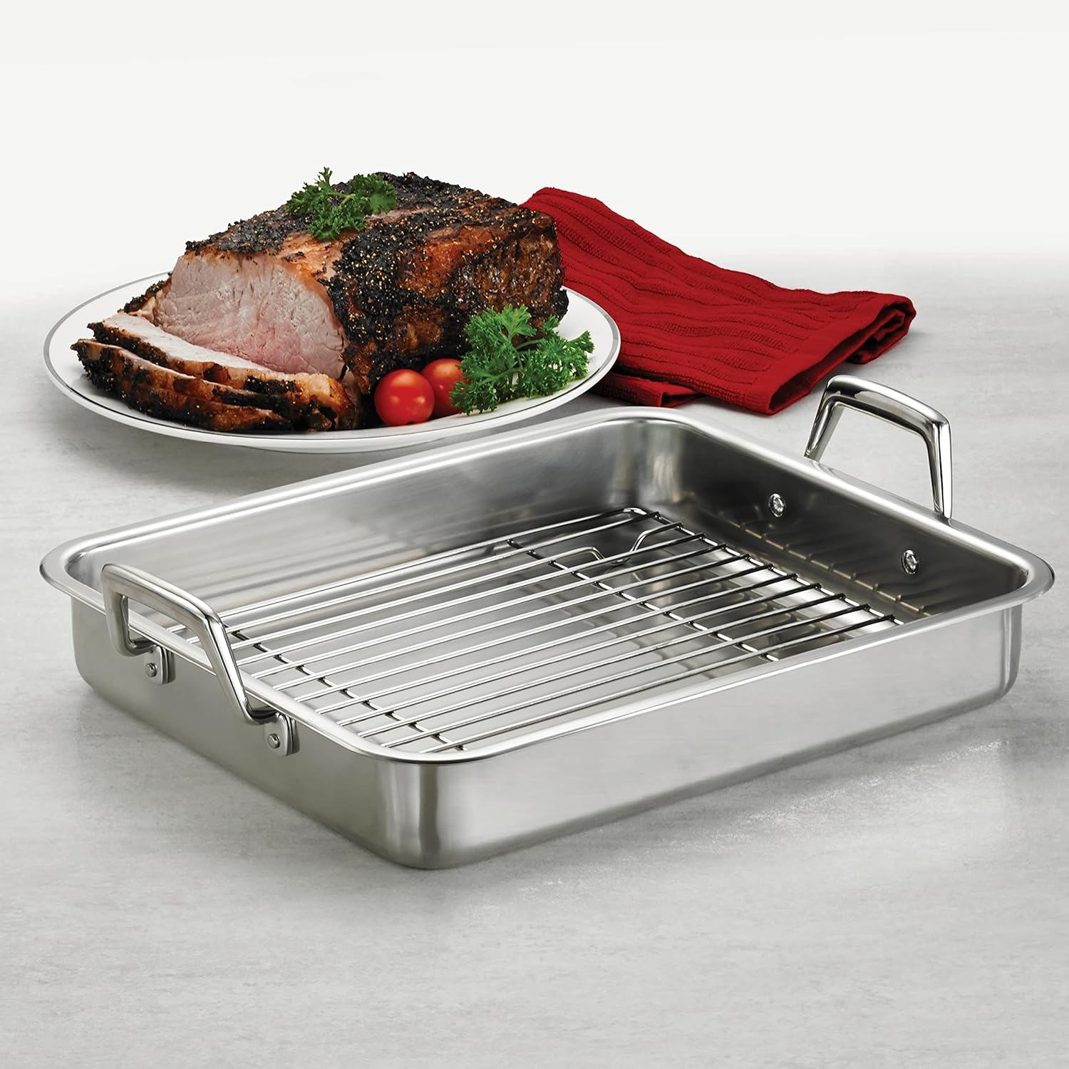 image:imageTramontina 1675Inch Stainless Steel Roasting Pan with Rack Flared Edge Turkey Roaster for Oven Dishwasher Safe Made in Brazil135Inch