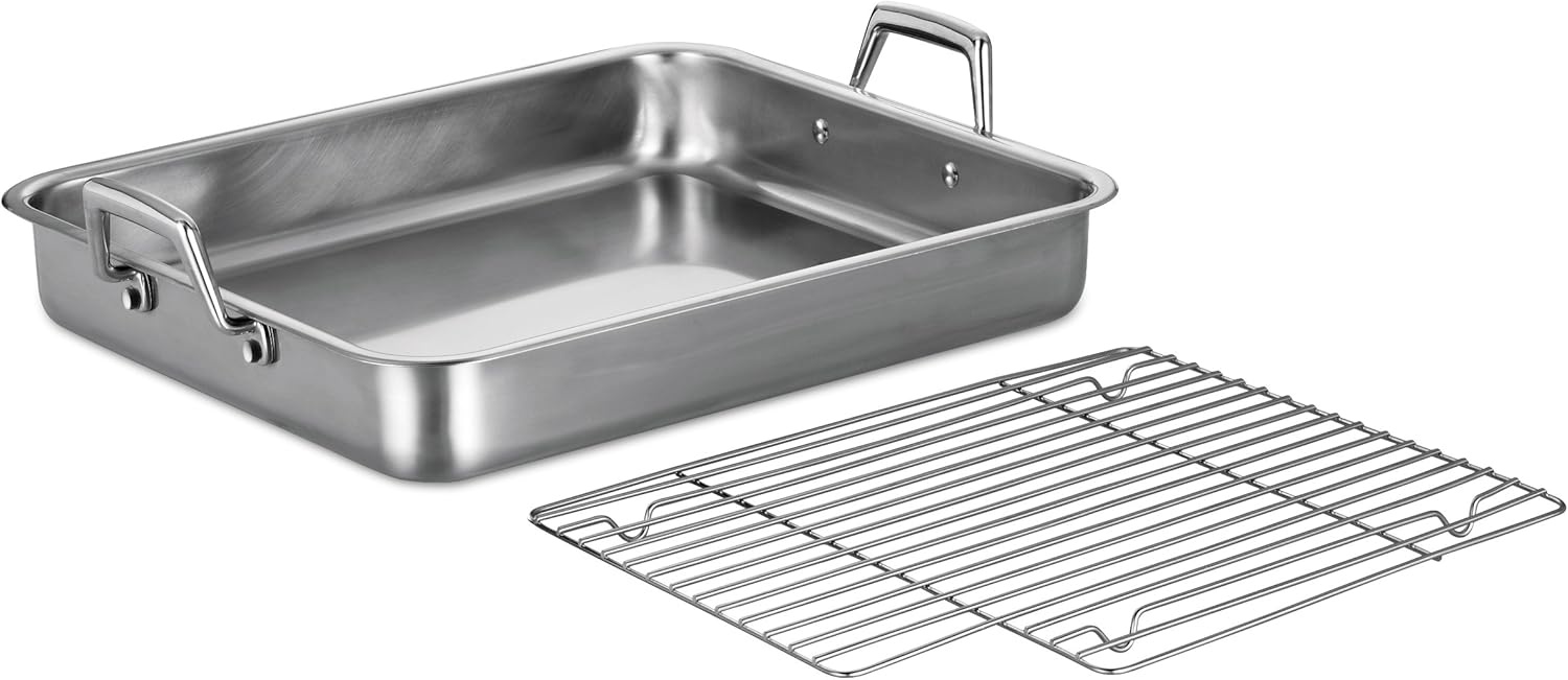 image:imageTramontina 1675Inch Stainless Steel Roasting Pan with Rack Flared Edge Turkey Roaster for Oven Dishwasher Safe Made in Brazil165Inch