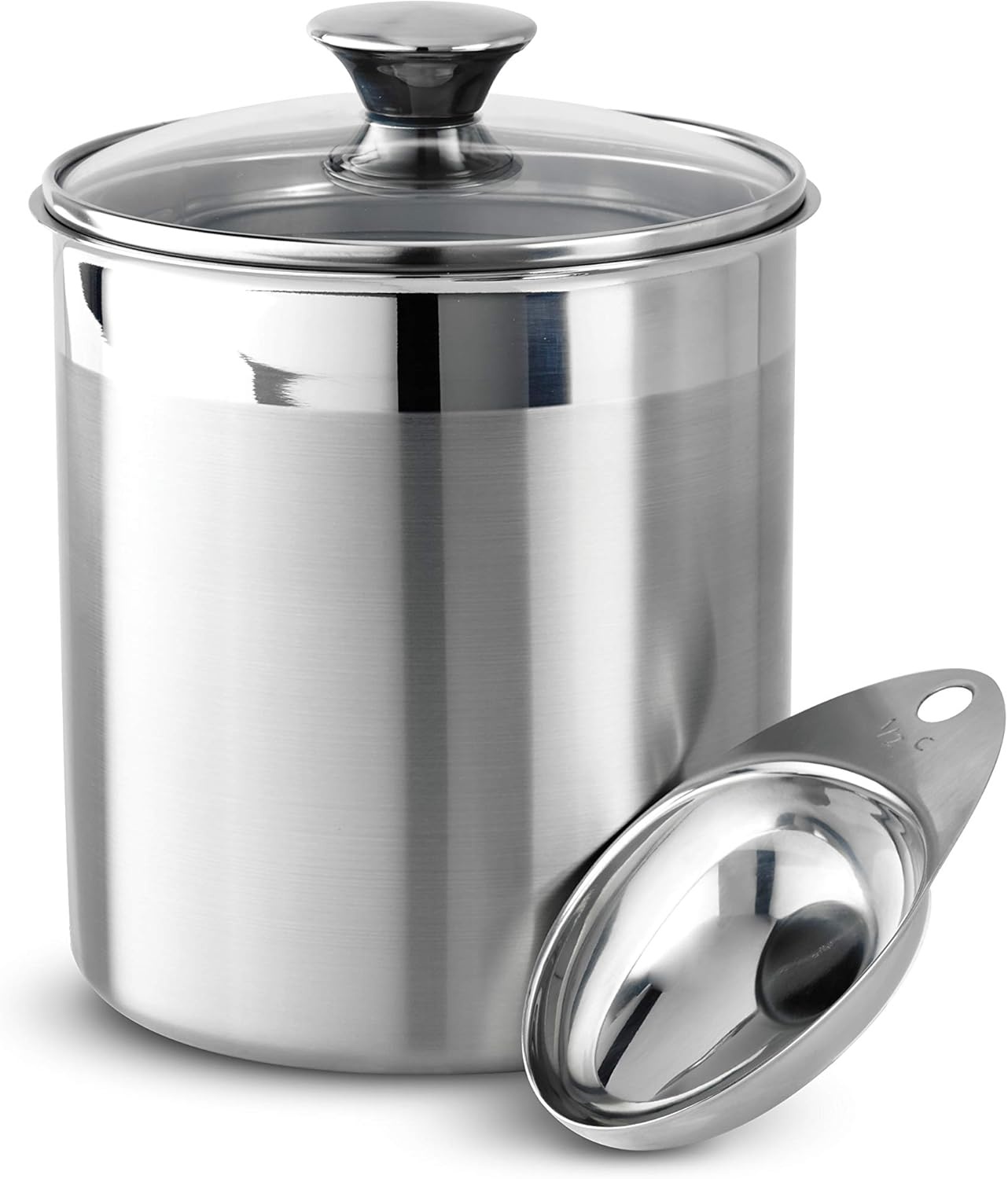 image:imageTramontina 6Piece Food Storage Containers with Lids and Measuring Scoops Stainless Steel Reusable Canister Set Kitchen Pantry Organizer for Oats Flour Cereal Sugar Snacks and more