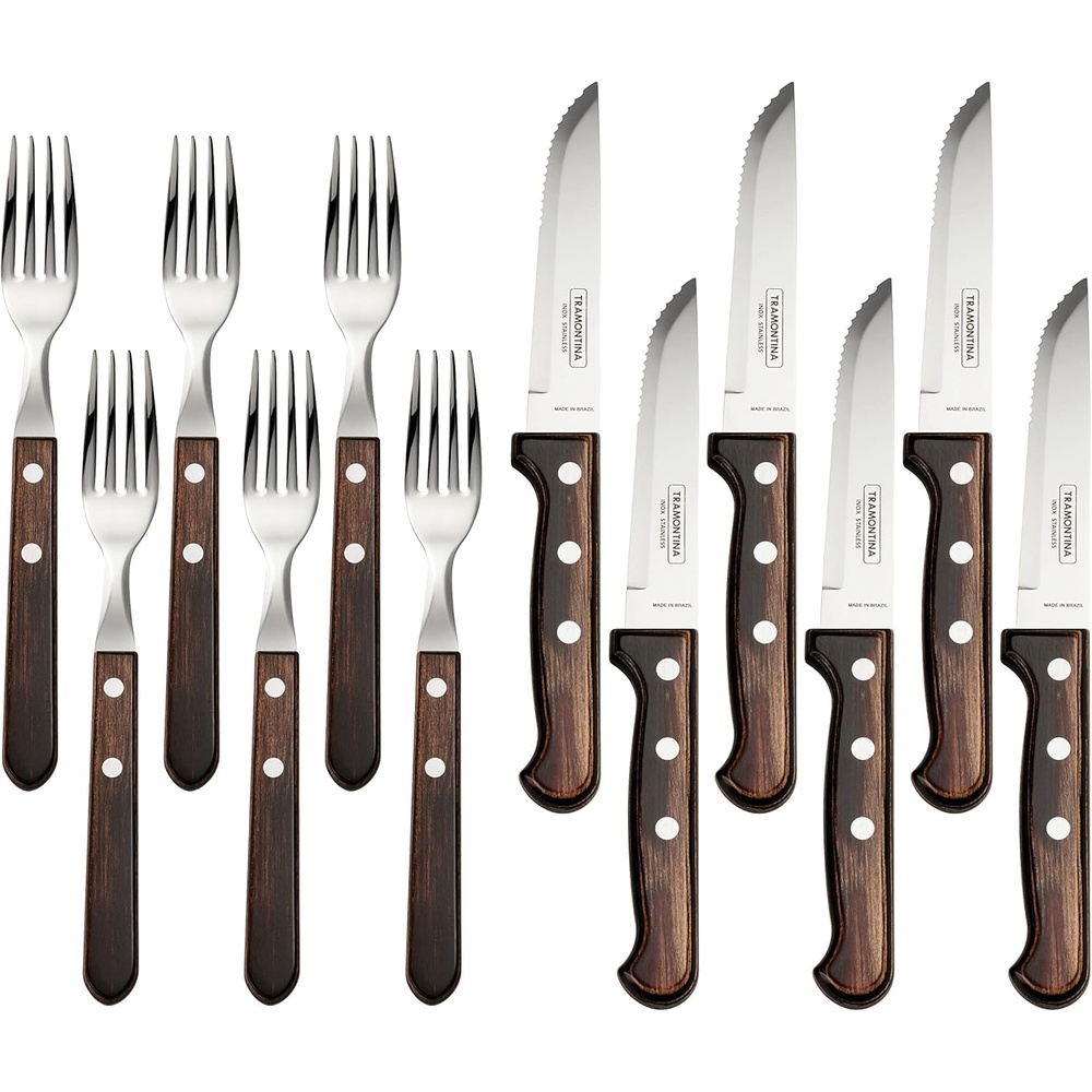 image:imageTramontina 12 Piece Silverware Set Dark brown handle utensils set
