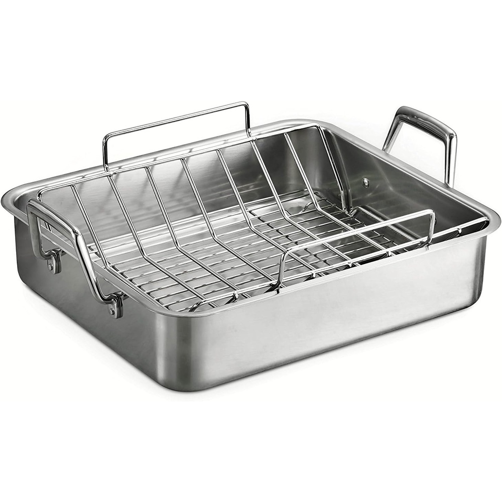 image:imageTramontina 1675Inch Stainless Steel Roasting Pan with Rack Flared Edge Turkey Roaster for Oven Dishwasher Safe Made in Brazil165Inch