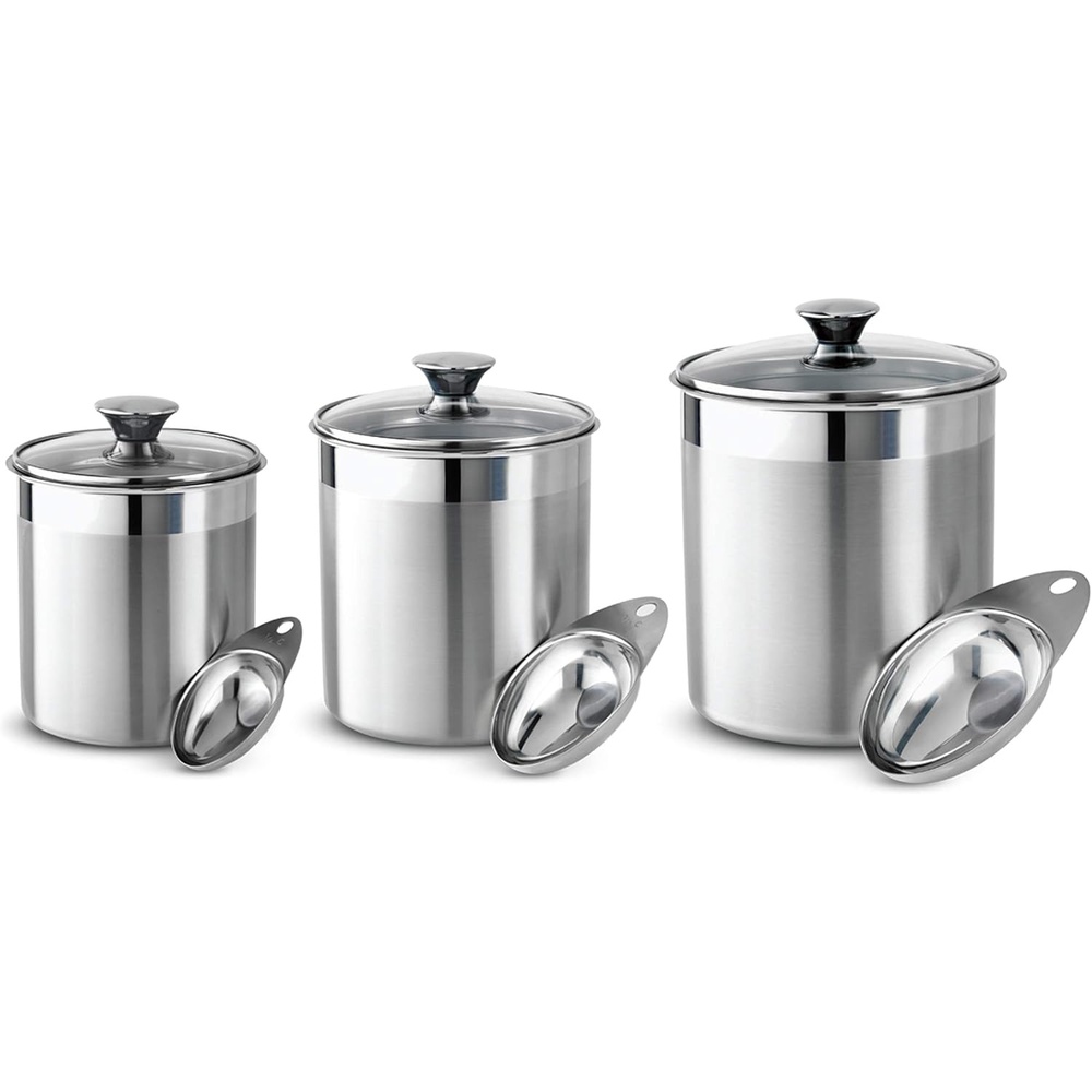 image:imageTramontina 6Piece Food Storage Containers with Lids and Measuring Scoops Stainless Steel Reusable Canister Set Kitchen Pantry Organizer for Oats Flour Cereal Sugar Snacks and more