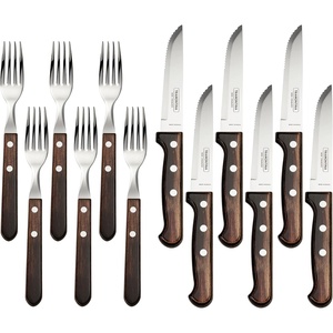 image:imageTramontina 12 Piece Silverware Set  Dark brown handle utensils set