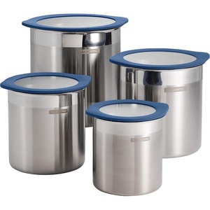image:imageTramontina 4Piece Food Storage Containers with Silicone Lids Stainless Steel Reusable Canister Set Kitchen Pantry Organizer for Oats Flour Cereal Sugar Snacks Mint GreenBlue