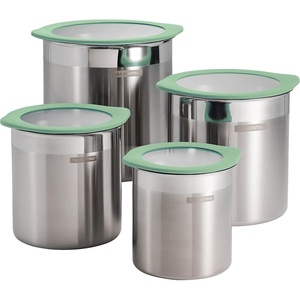 image:imageTramontina 4Piece Food Storage Containers with Silicone Lids Stainless Steel Reusable Canister Set Kitchen Pantry Organizer for Oats Flour Cereal Sugar Snacks Mint GreenMint Green
