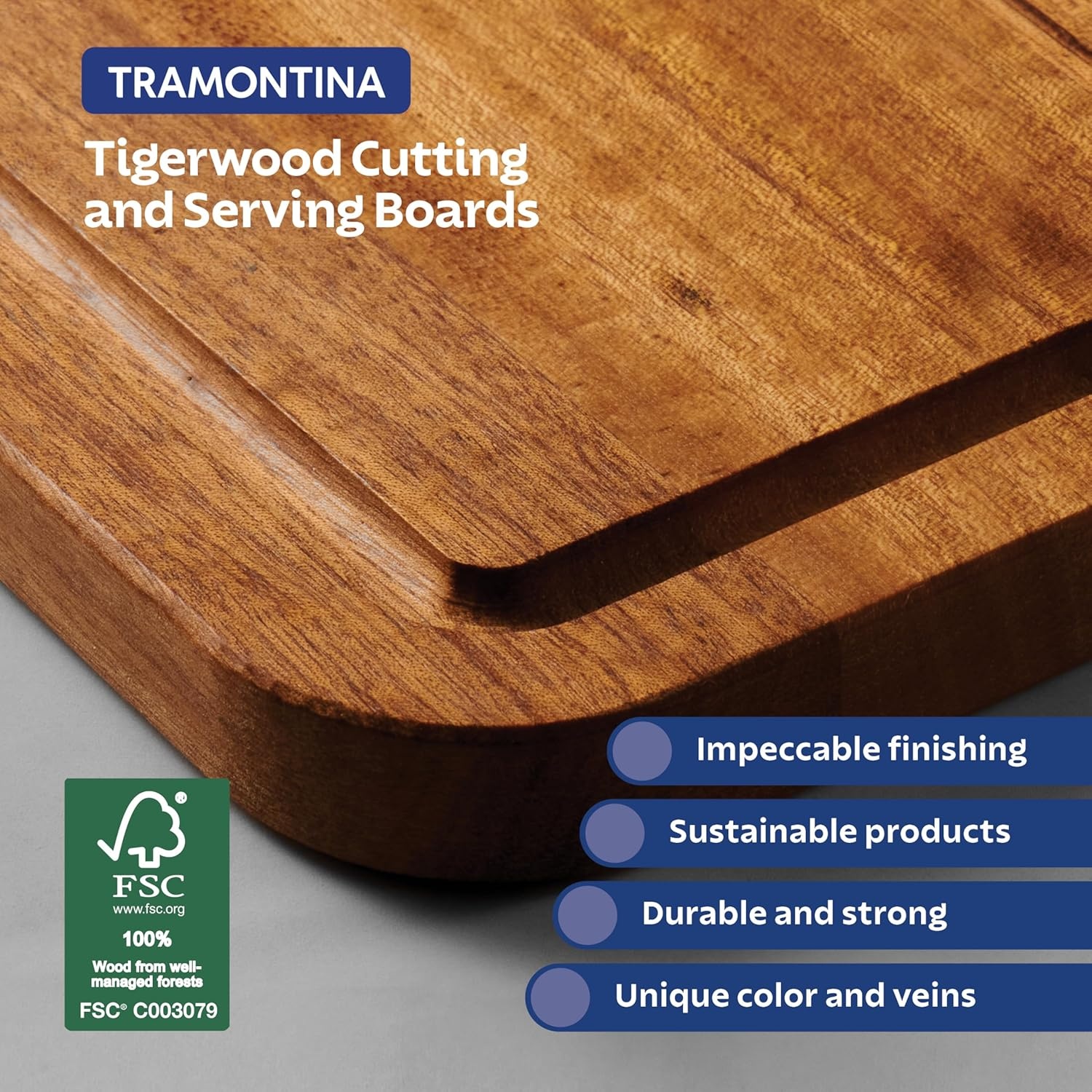image:imageTramontina FSC Certified Brazilian Tigerwood Cutting and Serving Board 15 x 11in 81000048DS2 Pack