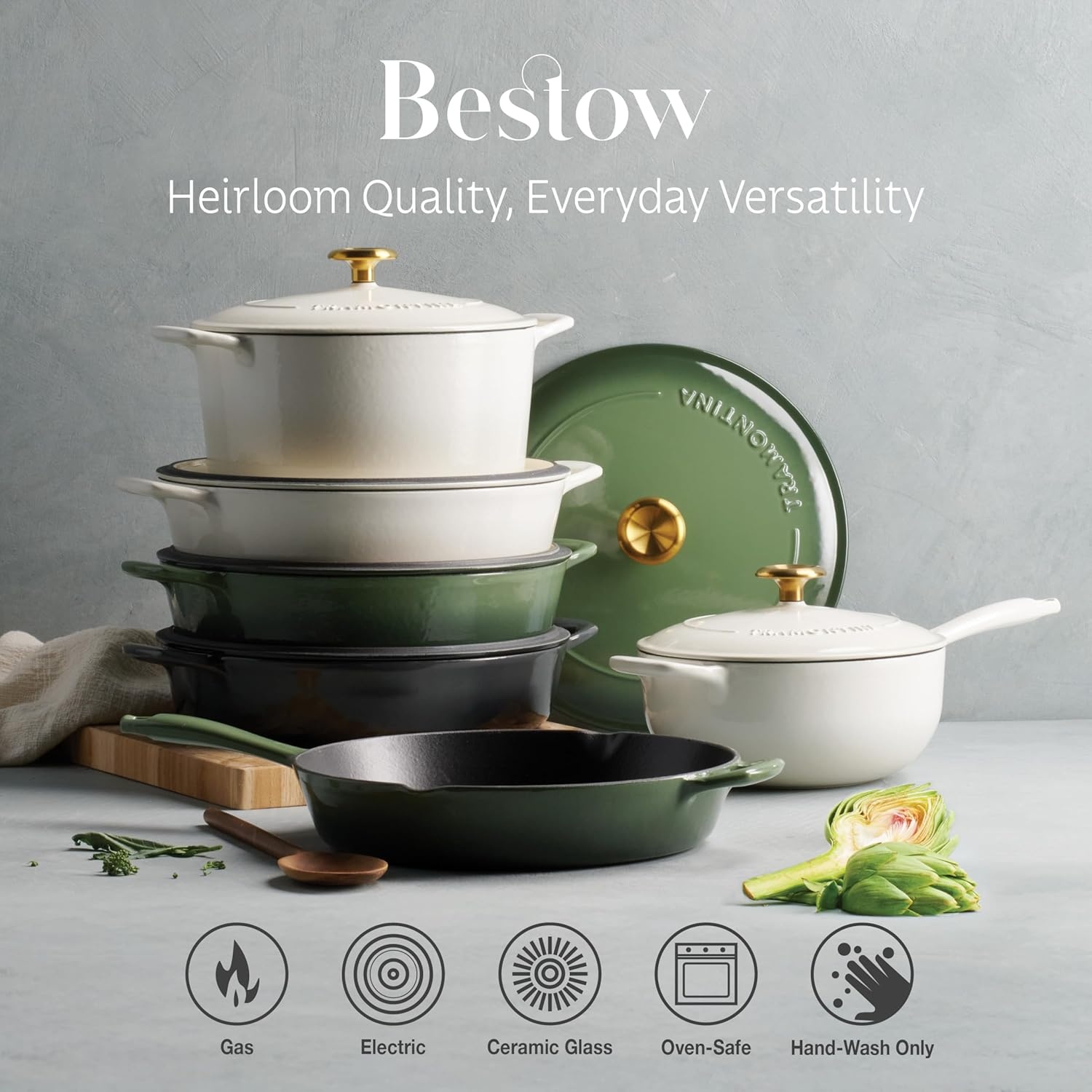 image:imageTramontina Bestow Enameled Cast Iron Dutch Oven Pot with Lid Round 55quart Cactus Gold KnobCactus