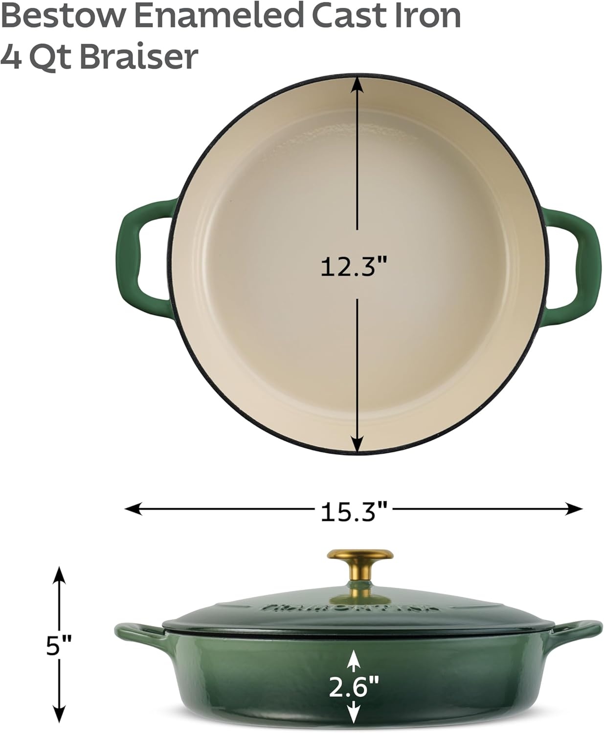 image:imageTramontina Bestow Enameled Cast Iron Dutch Oven Pot with Lid Round 55quart Cactus Gold KnobCactus