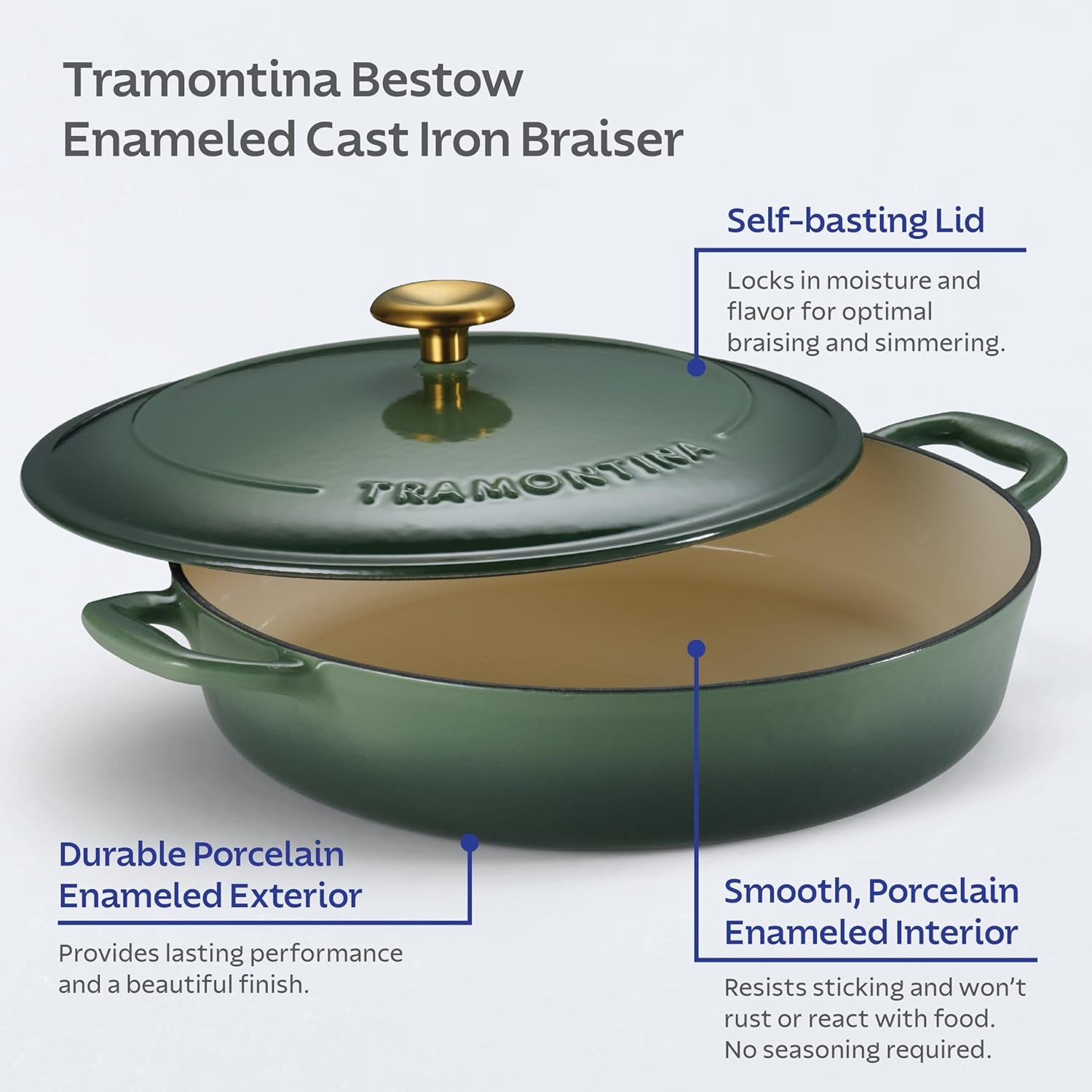 image:imageTramontina Bestow Enameled Cast Iron Dutch Oven Pot with Lid Round 55quart Cactus Gold KnobCactus