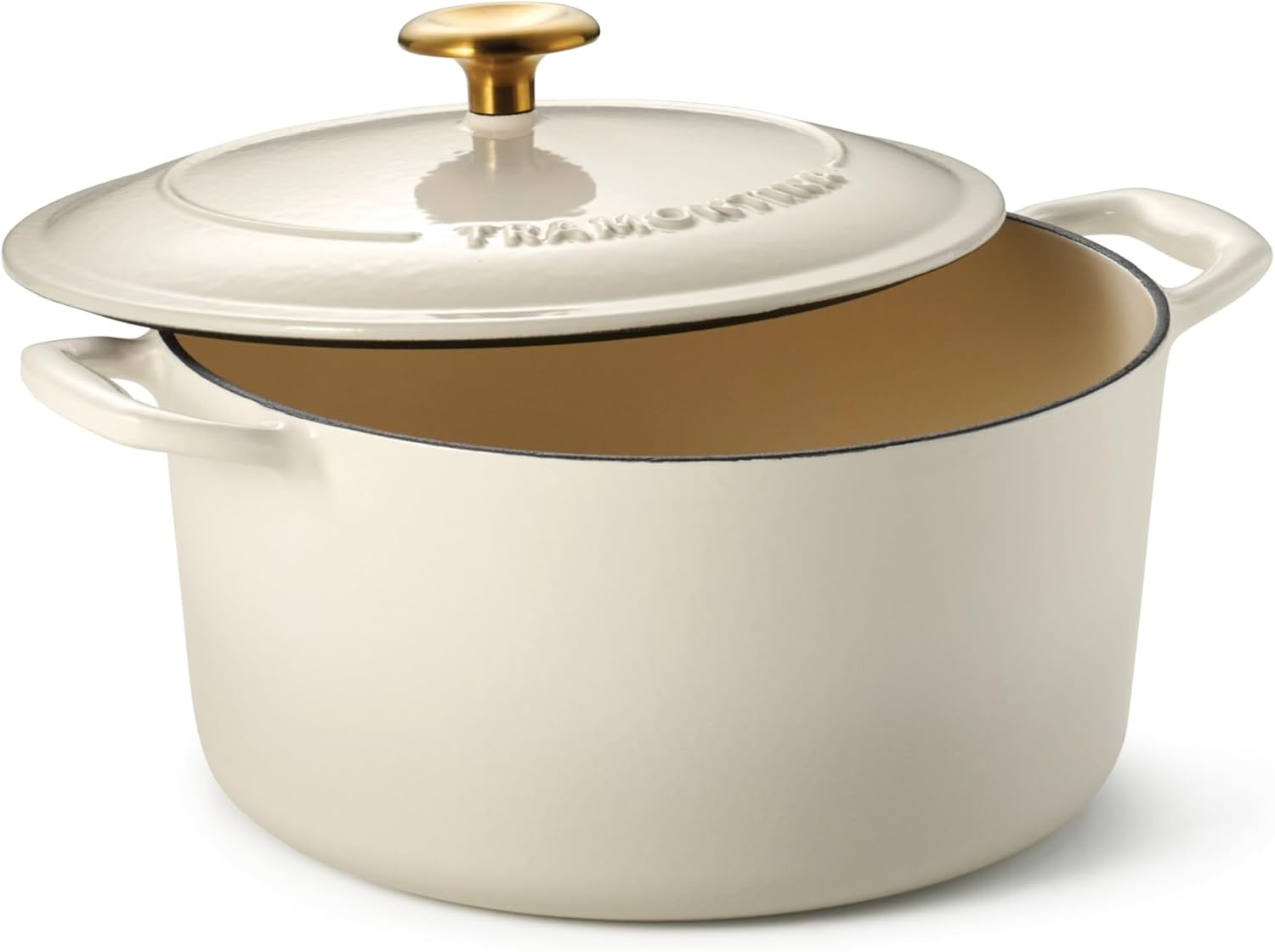 image:imageTramontina Bestow Enameled Cast Iron Dutch Oven Pot with Lid Round 55quart Cactus Gold KnobLatte