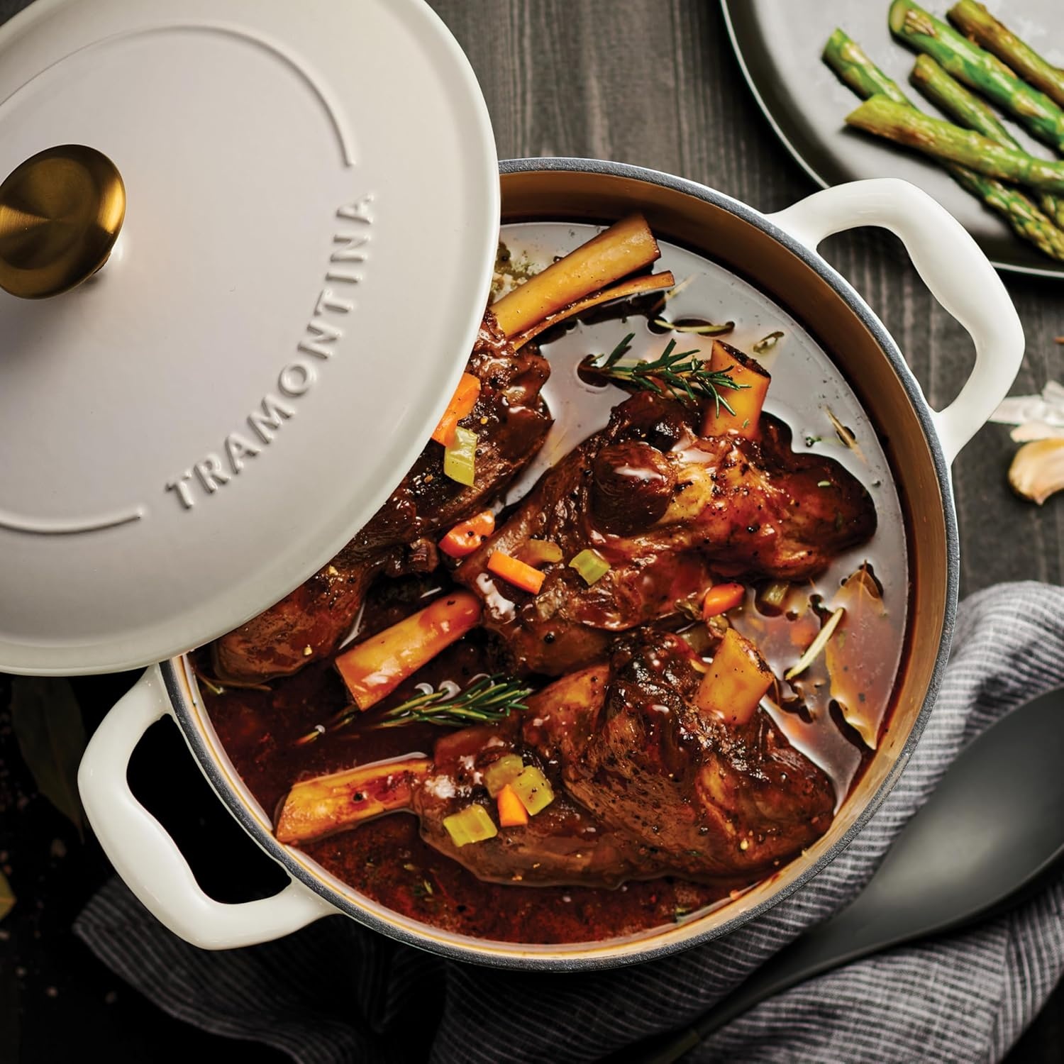 image:imageTramontina Bestow Enameled Cast Iron Dutch Oven Pot with Lid Round 55quart Cactus Gold KnobLatte