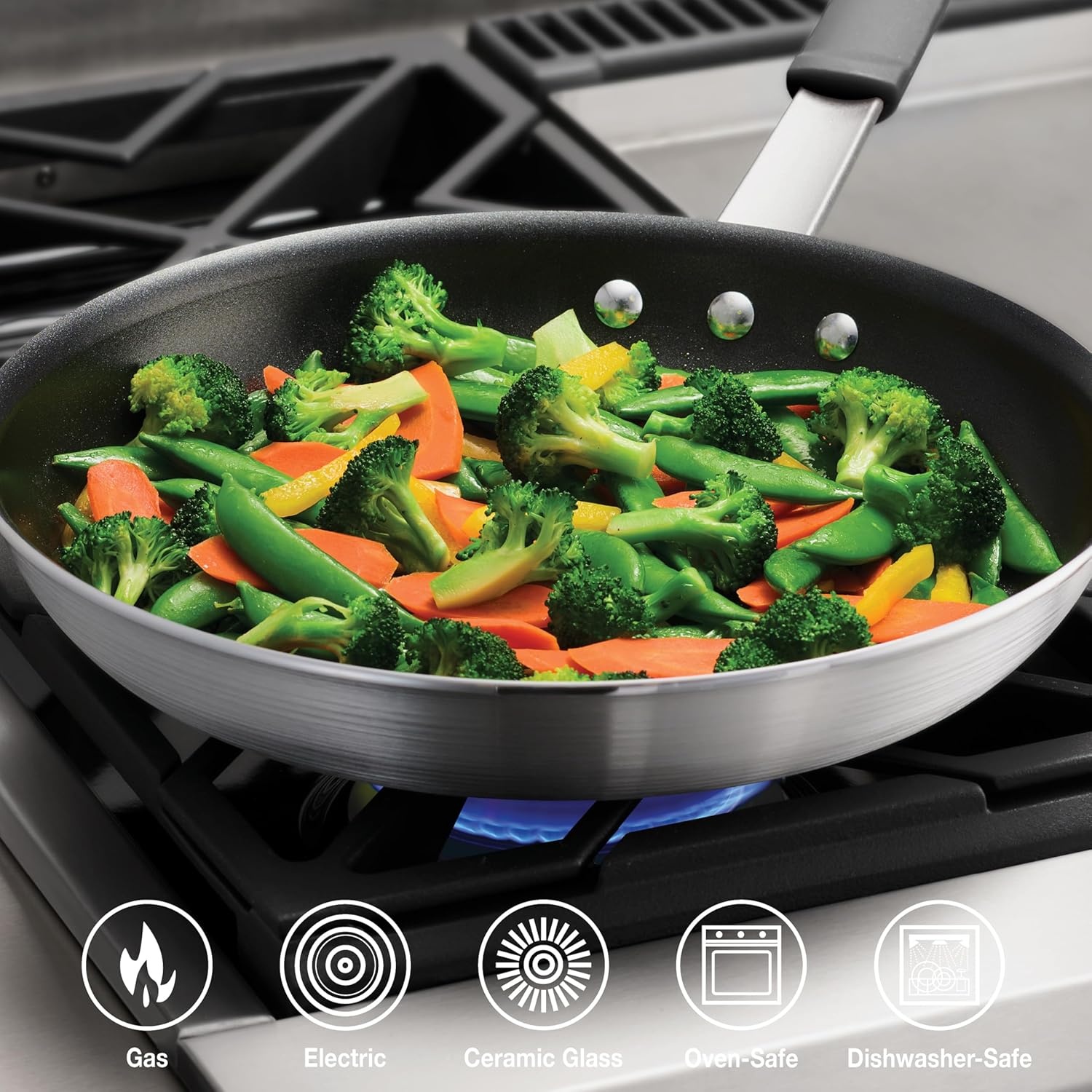 image:imageTramontina Professional 12Inch Non Stick Large Frying Pan HeavyGauge Aluminum Skillet with Reinforced Nonstick Coating Red Handle Dishwasher and Oven SafeNonstick Gray handle