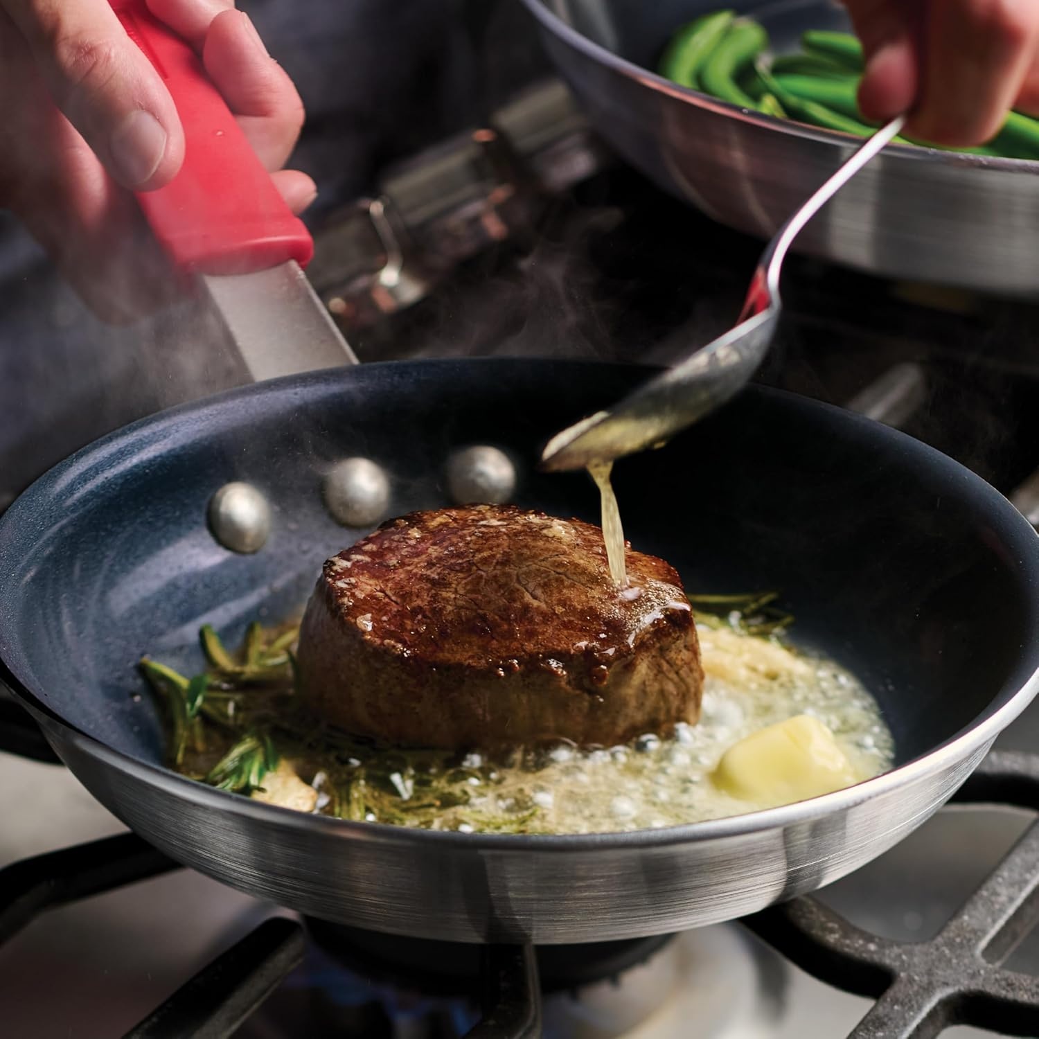 image:imageTramontina Professional 12Inch Non Stick Large Frying Pan HeavyGauge Aluminum Skillet with Reinforced Nonstick Coating Red Handle Dishwasher and Oven SafeCeramic Black
