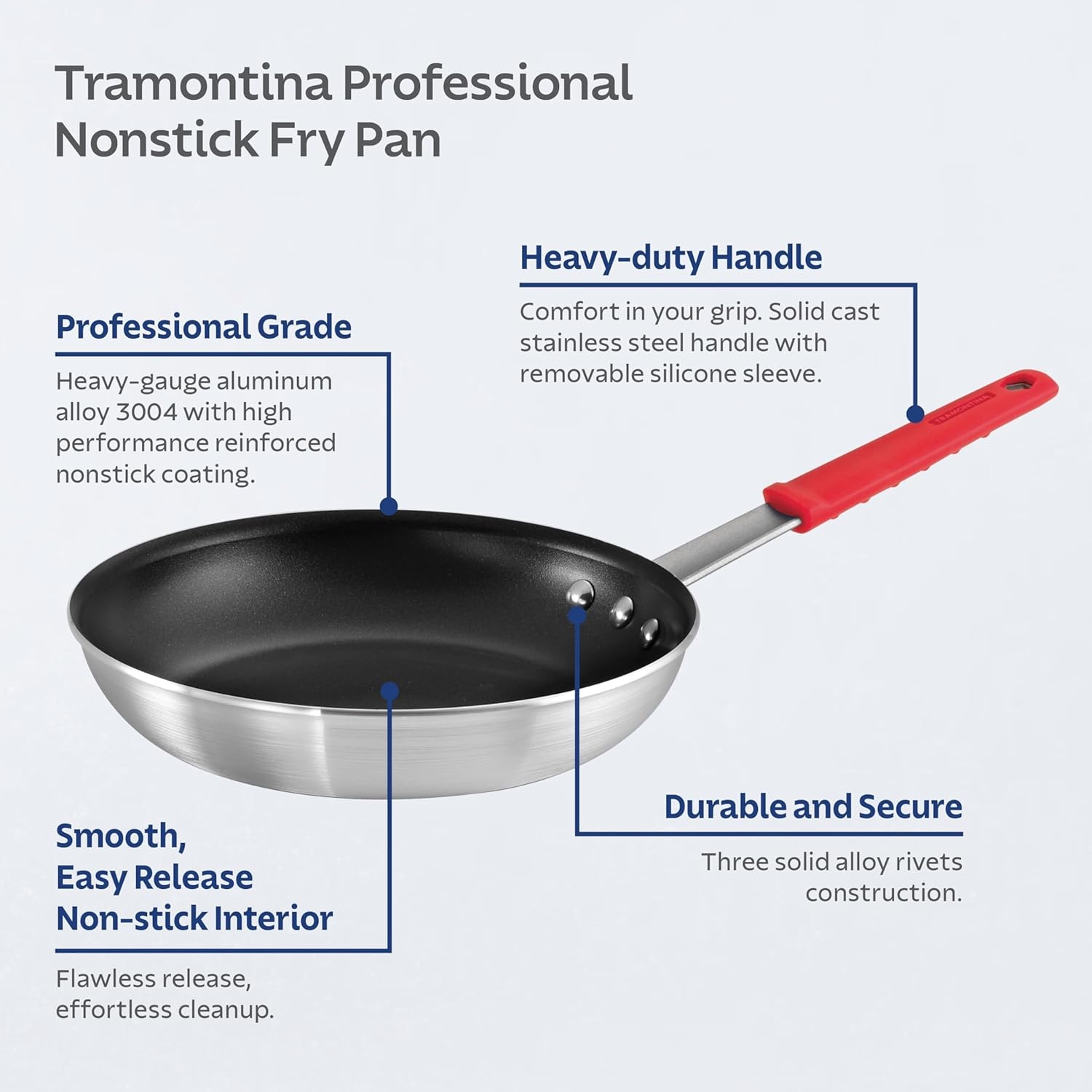 image:imageTramontina Professional 12Inch Non Stick Large Frying Pan HeavyGauge Aluminum Skillet with Reinforced Nonstick Coating Red Handle Dishwasher and Oven SafeNonstick Red handle