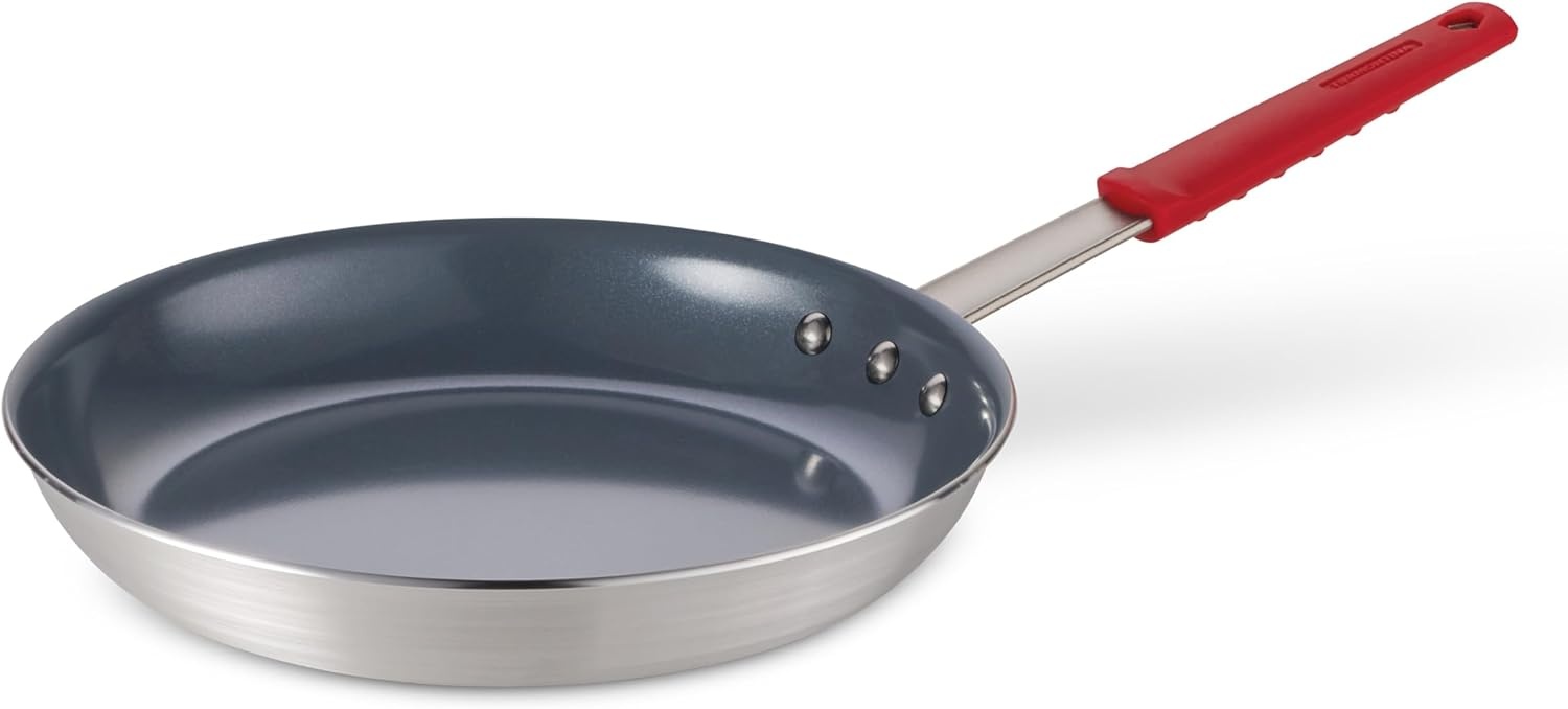 image:imageTramontina Professional 12Inch Non Stick Large Frying Pan HeavyGauge Aluminum Skillet with Reinforced Nonstick Coating Red Handle Dishwasher and Oven SafeCeramic Gray