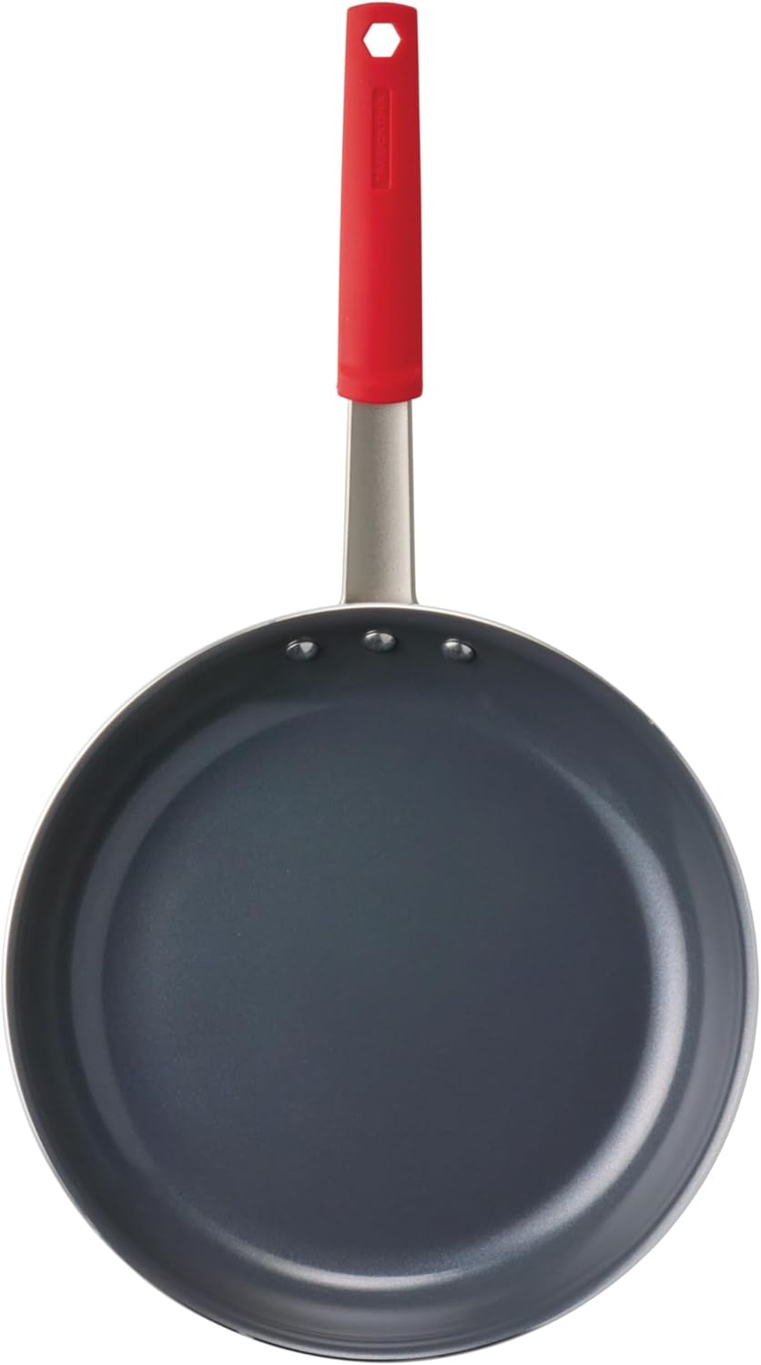 image:imageTramontina Professional 12Inch Non Stick Large Frying Pan HeavyGauge Aluminum Skillet with Reinforced Nonstick Coating Red Handle Dishwasher and Oven SafeCeramic Gray