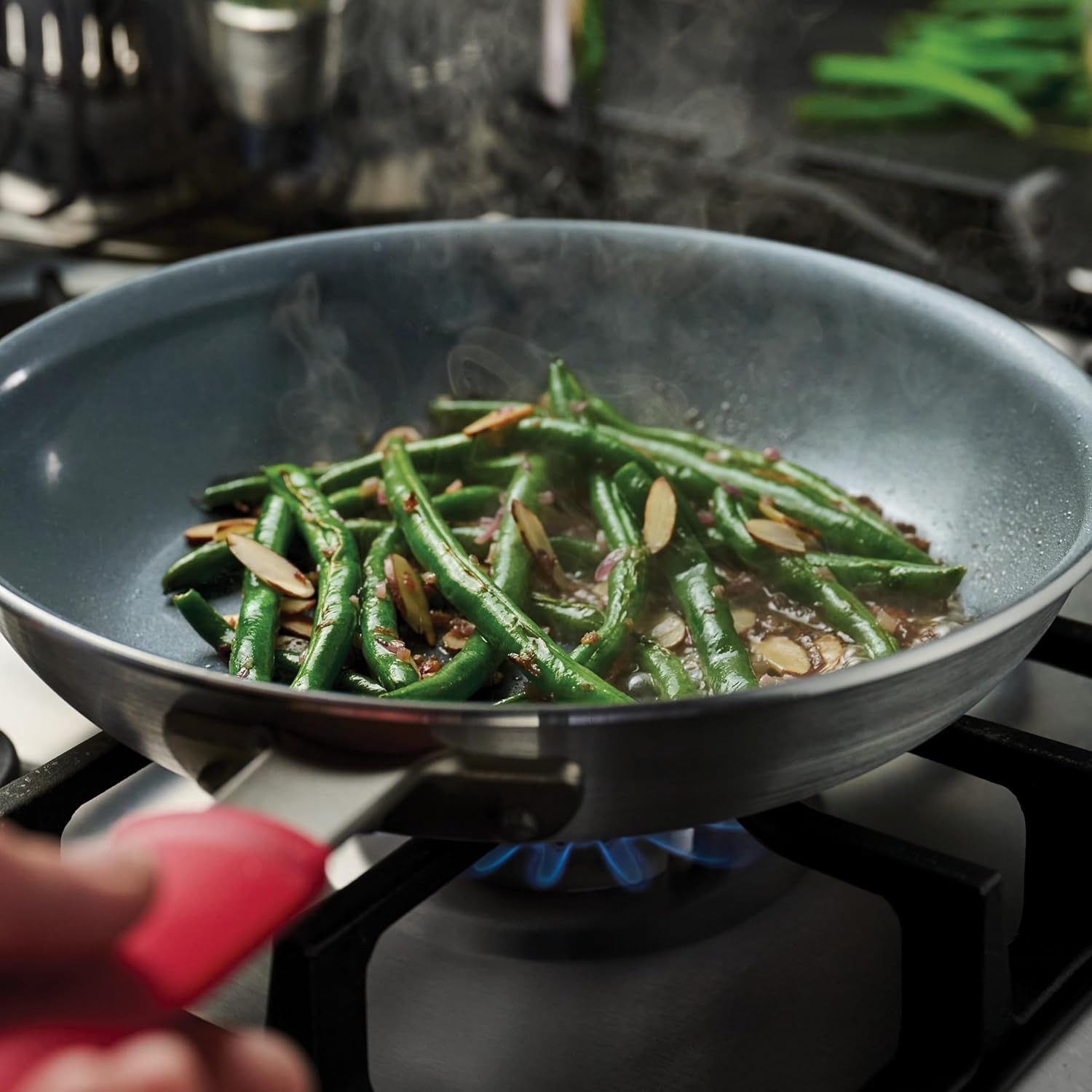 image:imageTramontina Professional 12Inch Non Stick Large Frying Pan HeavyGauge Aluminum Skillet with Reinforced Nonstick Coating Red Handle Dishwasher and Oven SafeCeramic Gray