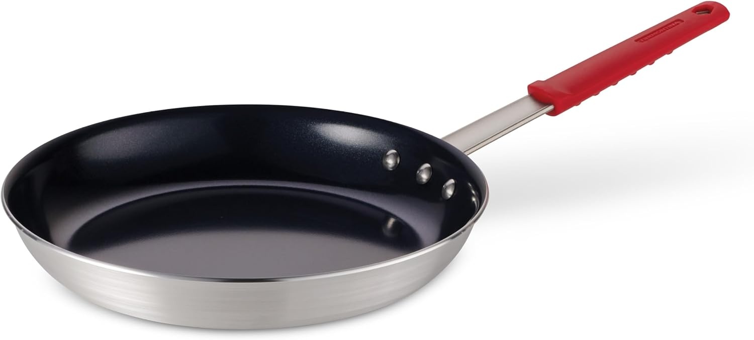 image:imageTramontina Professional 12Inch Non Stick Large Frying Pan HeavyGauge Aluminum Skillet with Reinforced Nonstick Coating Red Handle Dishwasher and Oven SafeCeramic Black