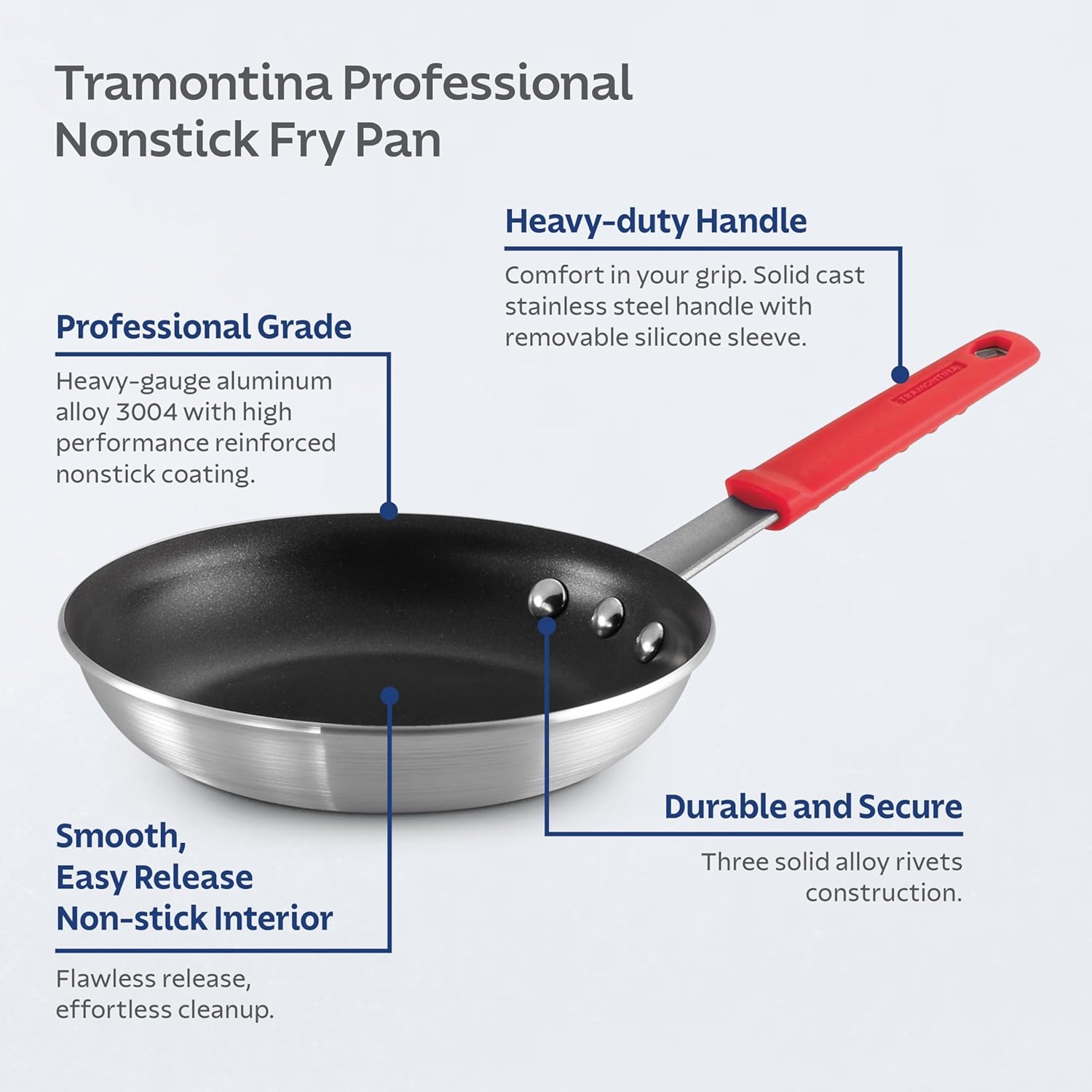 image:imageTramontina Professional 12Inch Non Stick Large Frying Pan HeavyGauge Aluminum Skillet with Reinforced Nonstick Coating Red Handle Dishwasher and Oven SafeNonstick Red handle