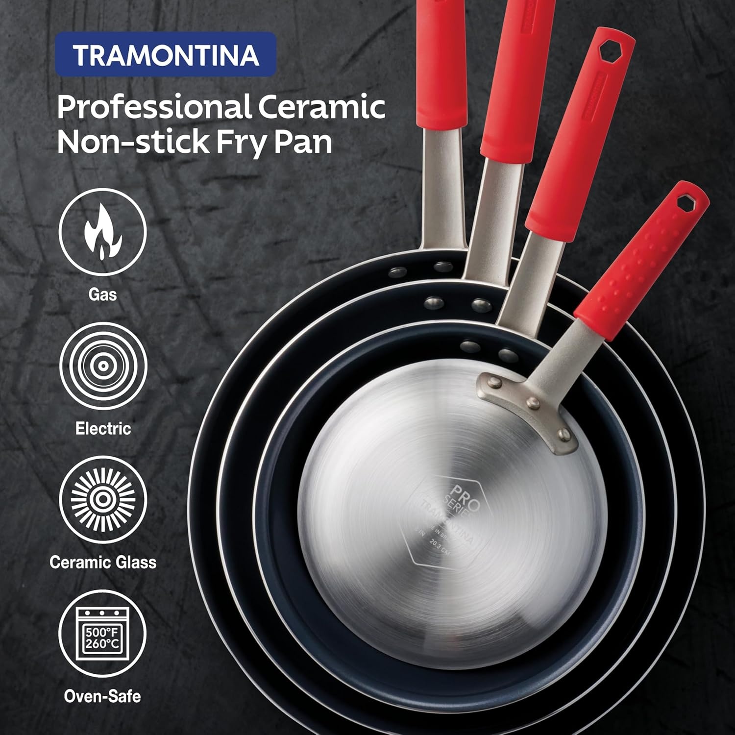 image:imageTramontina Professional 12Inch Non Stick Large Frying Pan HeavyGauge Aluminum Skillet with Reinforced Nonstick Coating Red Handle Dishwasher and Oven SafeCeramic Black