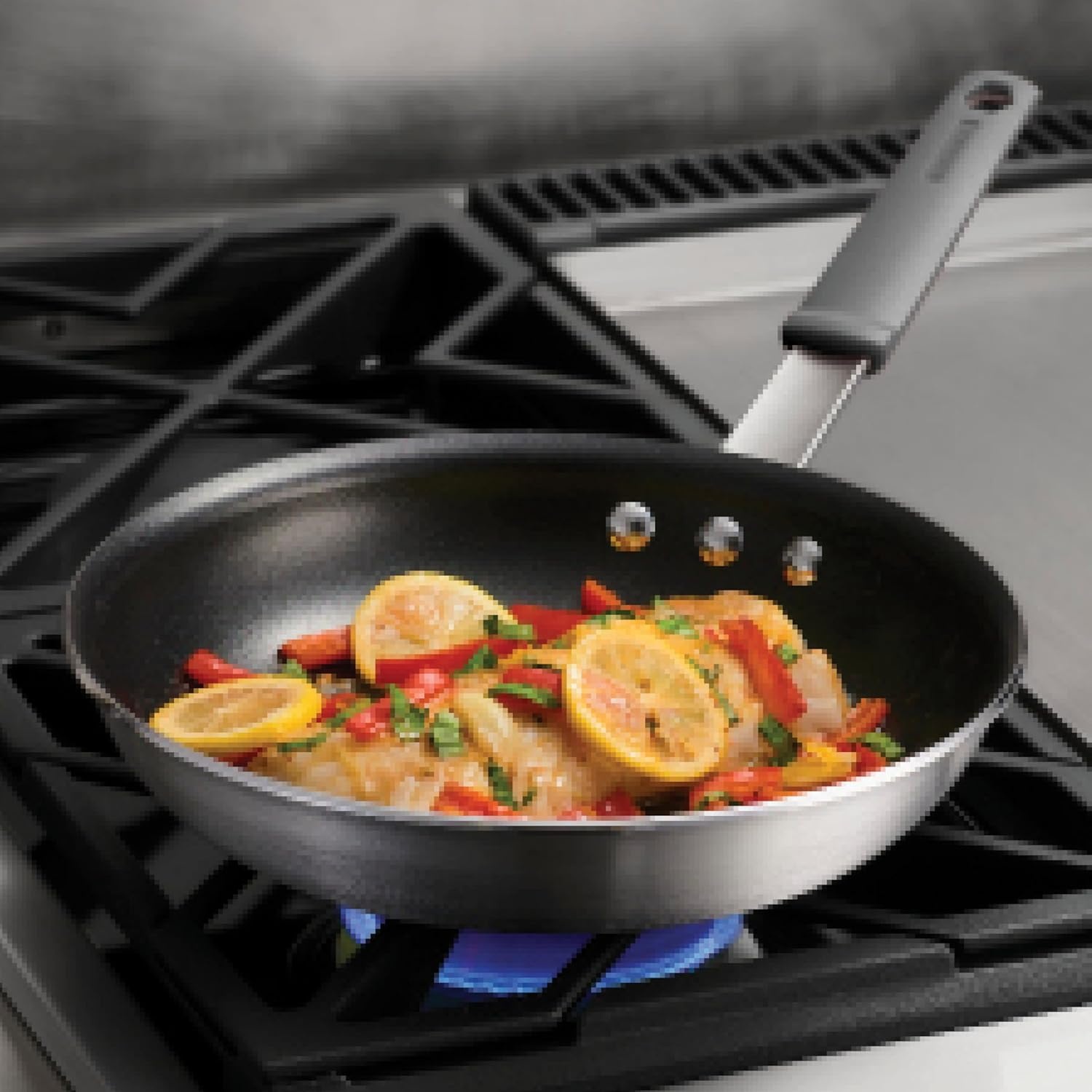 image:imageTramontina Professional 12Inch Non Stick Large Frying Pan HeavyGauge Aluminum Skillet with Reinforced Nonstick Coating Red Handle Dishwasher and Oven SafeNonstick Gray handle