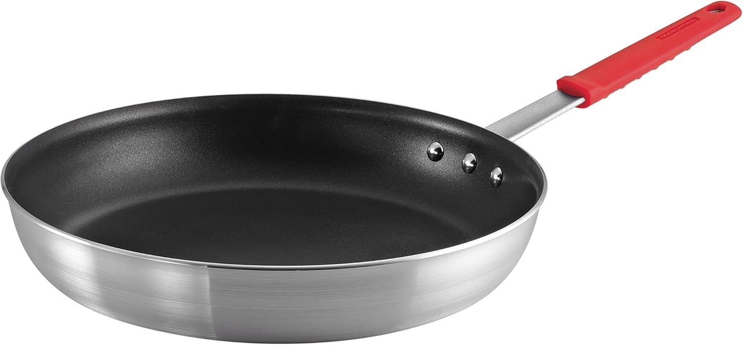 image:imageTramontina Professional 12Inch Non Stick Large Frying Pan HeavyGauge Aluminum Skillet with Reinforced Nonstick Coating Red Handle Dishwasher and Oven SafeNonstick Red handle