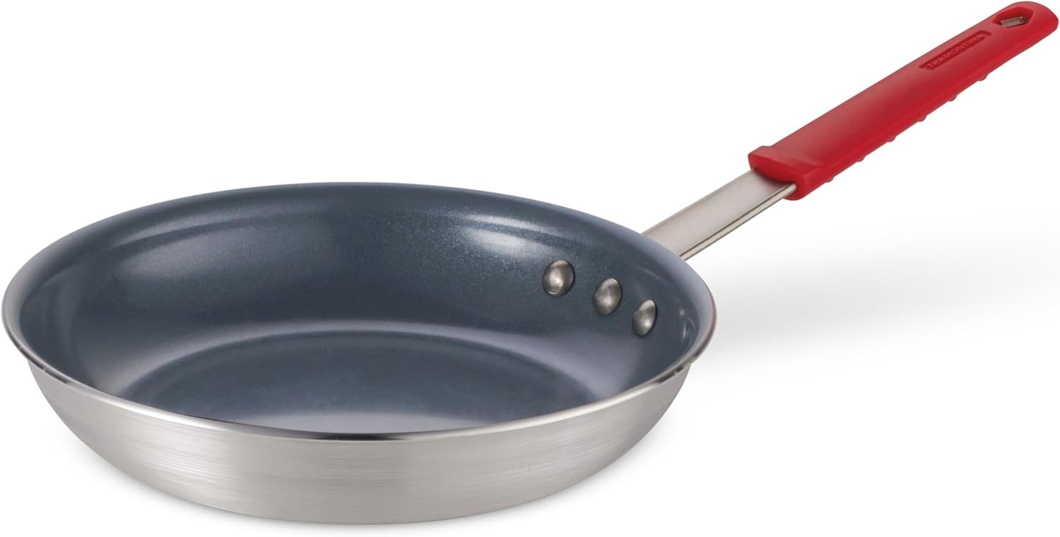 image:imageTramontina Professional 12Inch Non Stick Large Frying Pan HeavyGauge Aluminum Skillet with Reinforced Nonstick Coating Red Handle Dishwasher and Oven SafeCeramic Gray