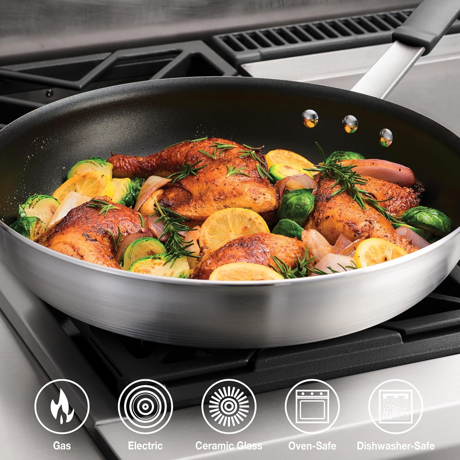 image:imageTramontina Professional 12Inch Non Stick Large Frying Pan HeavyGauge Aluminum Skillet with Reinforced Nonstick Coating Red Handle Dishwasher and Oven SafeNonstick Gray handle