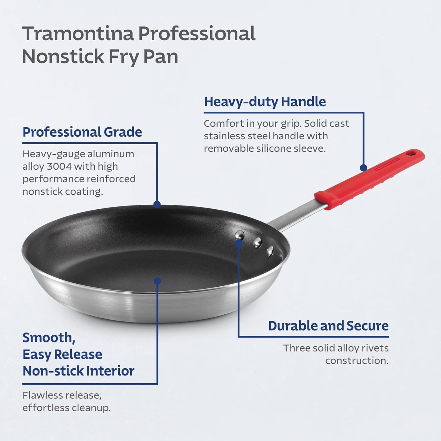 image:imageTramontina Professional 12Inch Non Stick Large Frying Pan HeavyGauge Aluminum Skillet with Reinforced Nonstick Coating Red Handle Dishwasher and Oven SafeNonstick Red handle