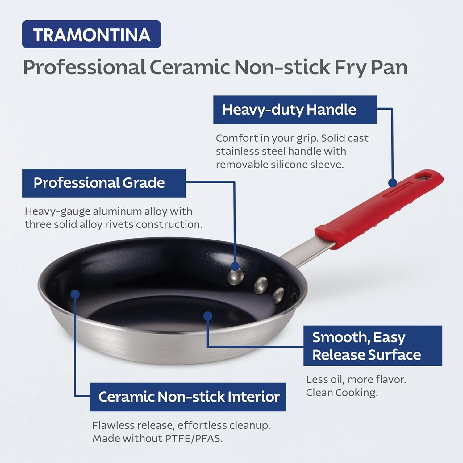 image:imageTramontina Professional 12Inch Non Stick Large Frying Pan HeavyGauge Aluminum Skillet with Reinforced Nonstick Coating Red Handle Dishwasher and Oven SafeCeramic Black