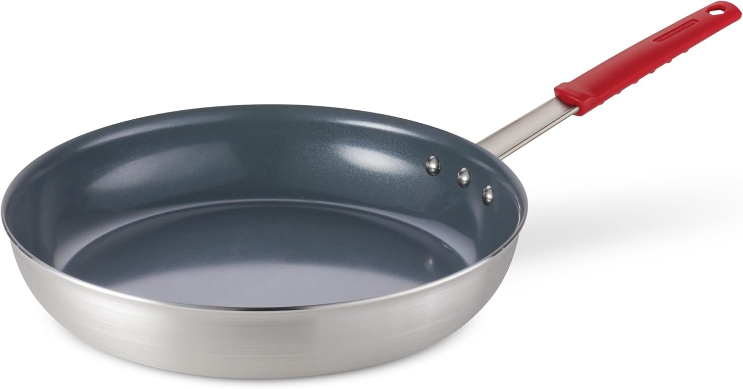 image:imageTramontina Professional 12Inch Non Stick Large Frying Pan HeavyGauge Aluminum Skillet with Reinforced Nonstick Coating Red Handle Dishwasher and Oven SafeCeramic Gray
