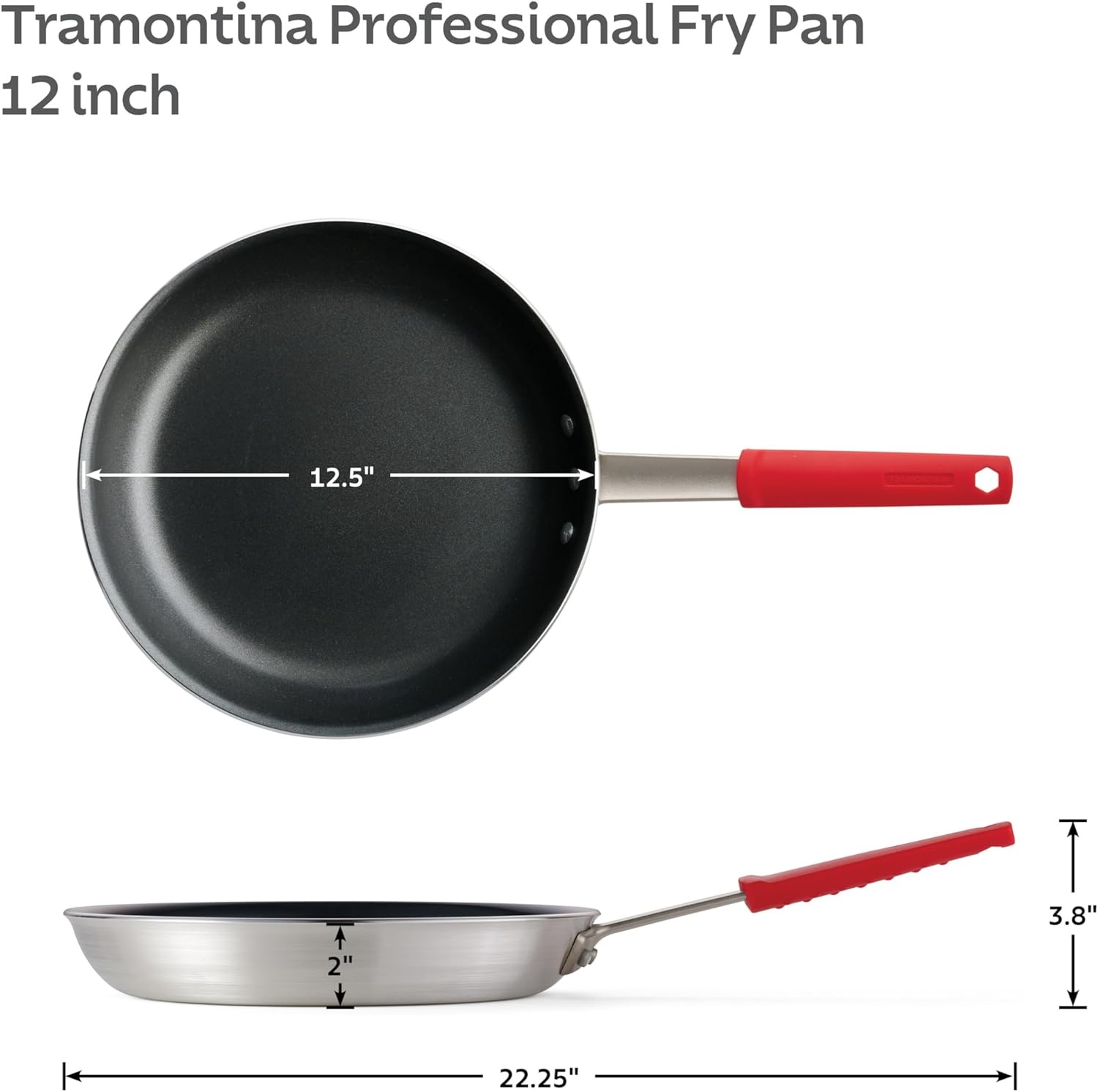 image:imageTramontina Professional 12Inch Non Stick Large Frying Pan HeavyGauge Aluminum Skillet with Reinforced Nonstick Coating Red Handle Dishwasher and Oven SafeNonstick Red handle