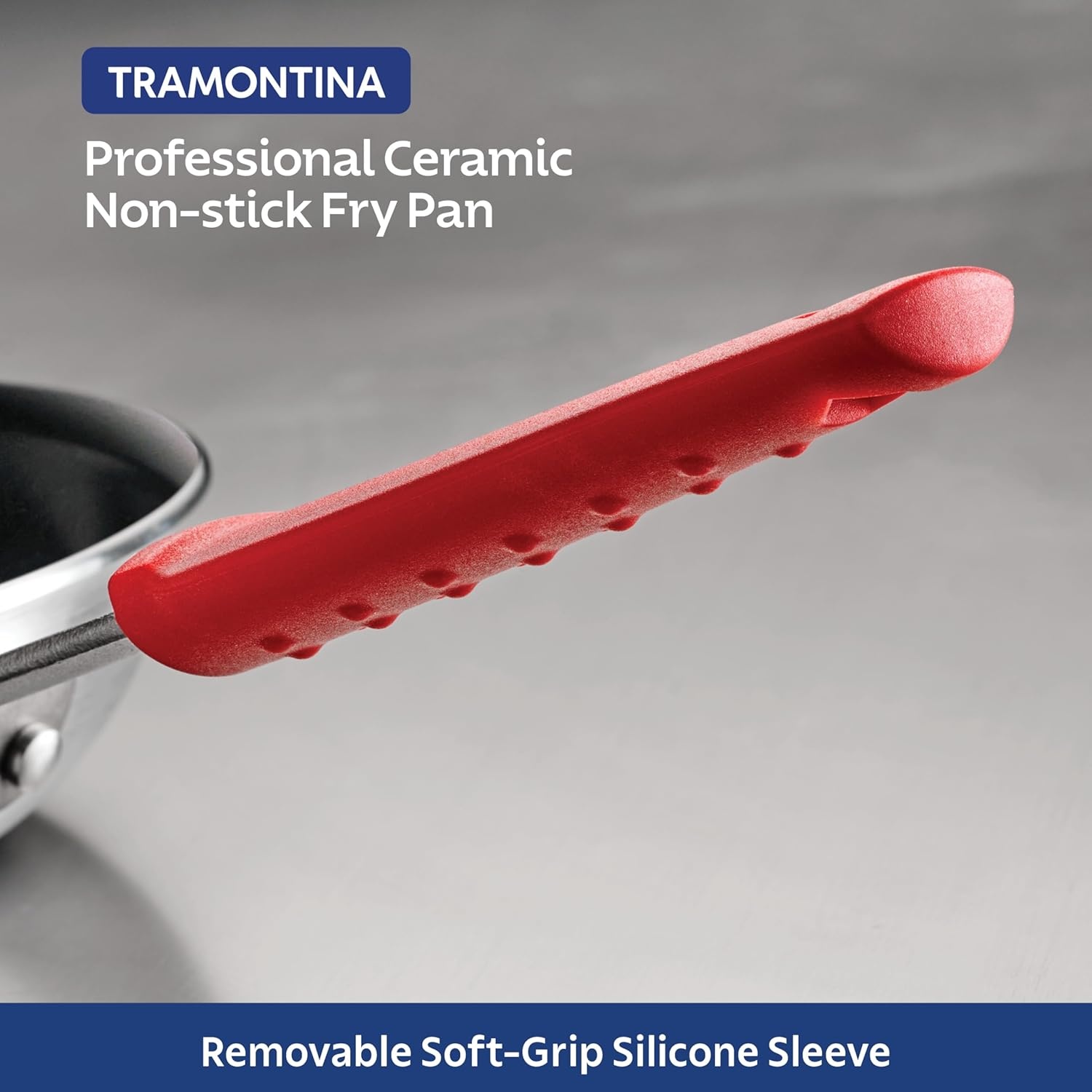 image:imageTramontina Professional 12Inch Non Stick Large Frying Pan HeavyGauge Aluminum Skillet with Reinforced Nonstick Coating Red Handle Dishwasher and Oven SafeCeramic Black