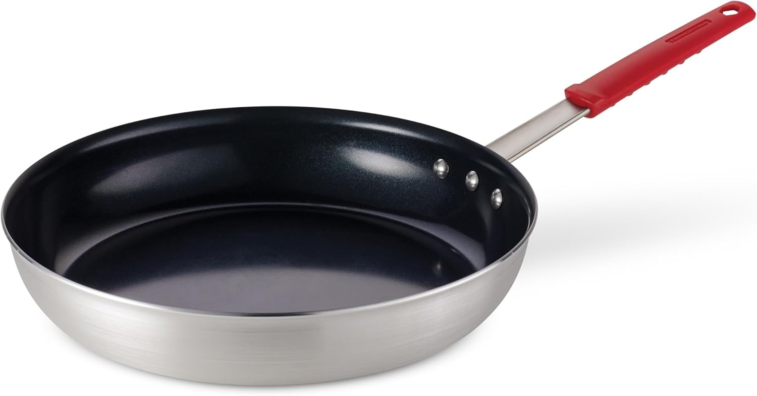 image:imageTramontina Professional 12Inch Non Stick Large Frying Pan HeavyGauge Aluminum Skillet with Reinforced Nonstick Coating Red Handle Dishwasher and Oven SafeCeramic Black