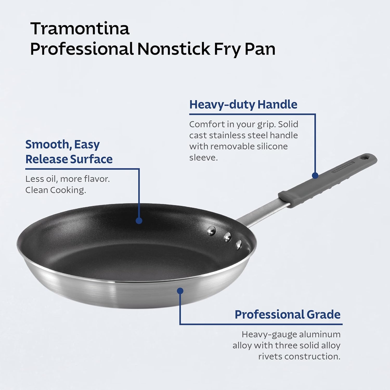 image:imageTramontina Professional 12Inch Non Stick Large Frying Pan HeavyGauge Aluminum Skillet with Reinforced Nonstick Coating Red Handle Dishwasher and Oven SafeNonstick Gray handle