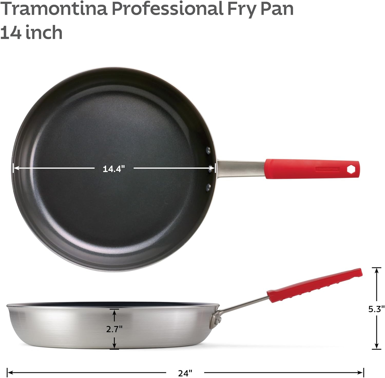 image:imageTramontina Professional 12Inch Non Stick Large Frying Pan HeavyGauge Aluminum Skillet with Reinforced Nonstick Coating Red Handle Dishwasher and Oven SafeCeramic Black