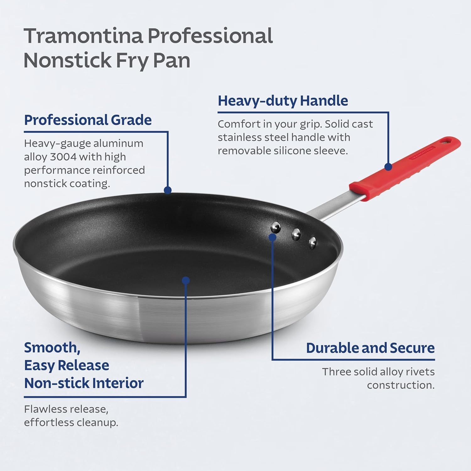image:imageTramontina Professional 12Inch Non Stick Large Frying Pan HeavyGauge Aluminum Skillet with Reinforced Nonstick Coating Red Handle Dishwasher and Oven SafeNonstick Red handle