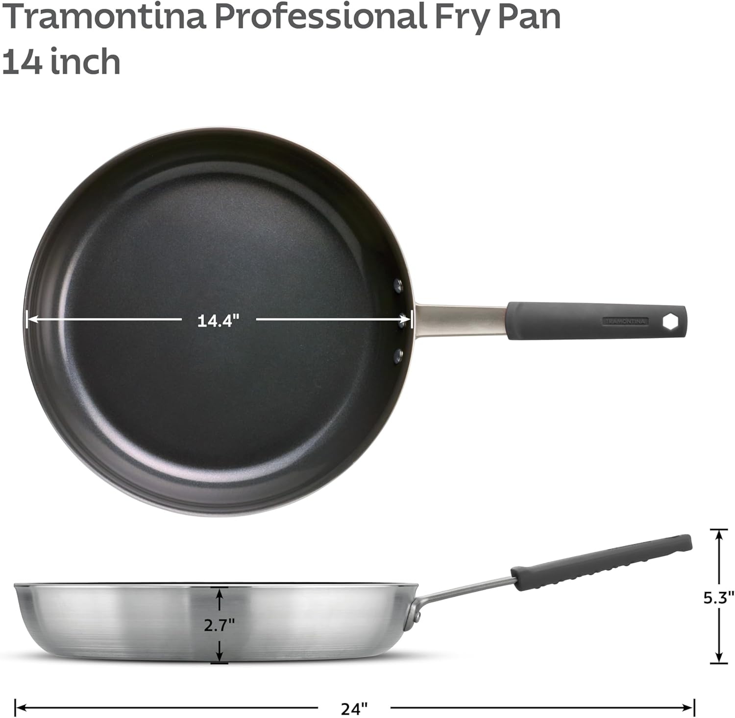 image:imageTramontina Professional 12Inch Non Stick Large Frying Pan HeavyGauge Aluminum Skillet with Reinforced Nonstick Coating Red Handle Dishwasher and Oven SafeNonstick Gray handle