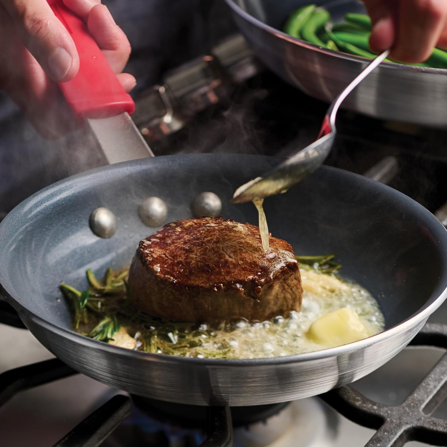 image:imageTramontina Professional 12Inch Non Stick Large Frying Pan HeavyGauge Aluminum Skillet with Reinforced Nonstick Coating Red Handle Dishwasher and Oven SafeCeramic Gray