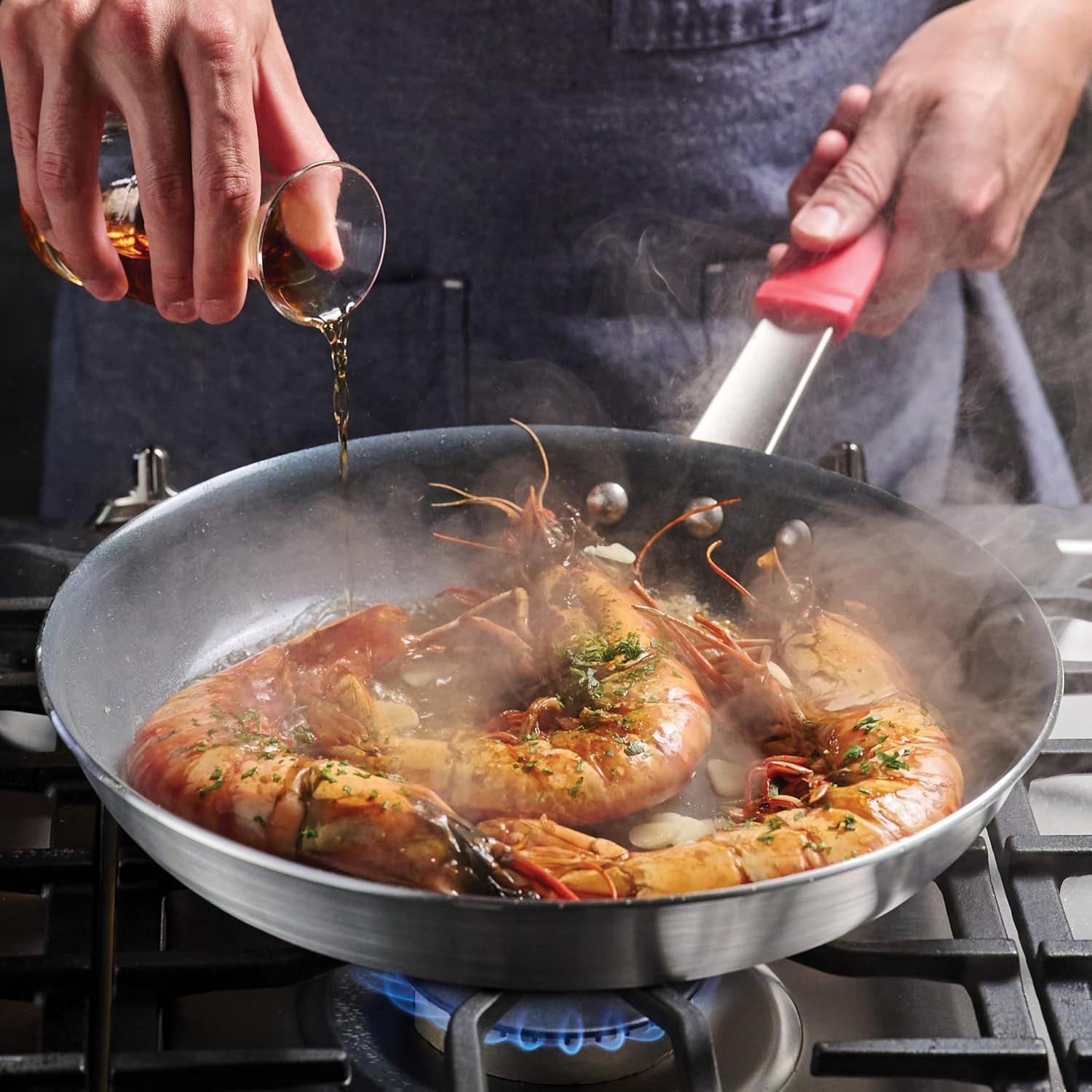 image:imageTramontina Professional 12Inch Non Stick Large Frying Pan HeavyGauge Aluminum Skillet with Reinforced Nonstick Coating Red Handle Dishwasher and Oven SafeCeramic Gray