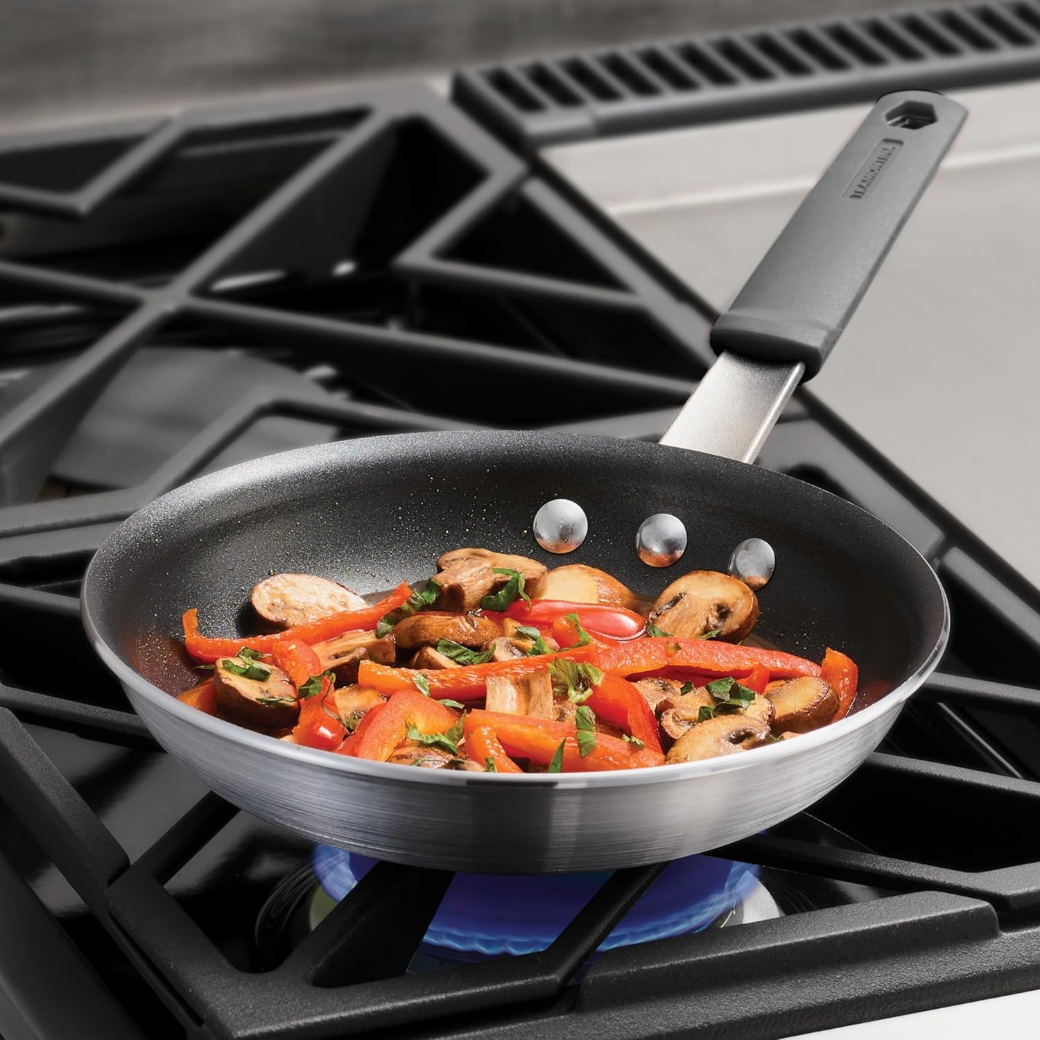image:imageTramontina Professional 12Inch Non Stick Large Frying Pan HeavyGauge Aluminum Skillet with Reinforced Nonstick Coating Red Handle Dishwasher and Oven SafeNonstick Gray handle